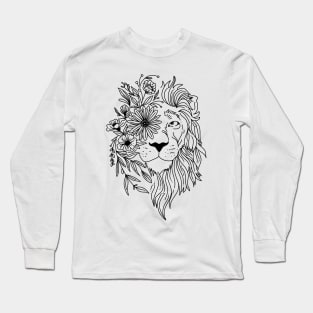 Lion head sketch with flowers in his mane Long Sleeve T-Shirt